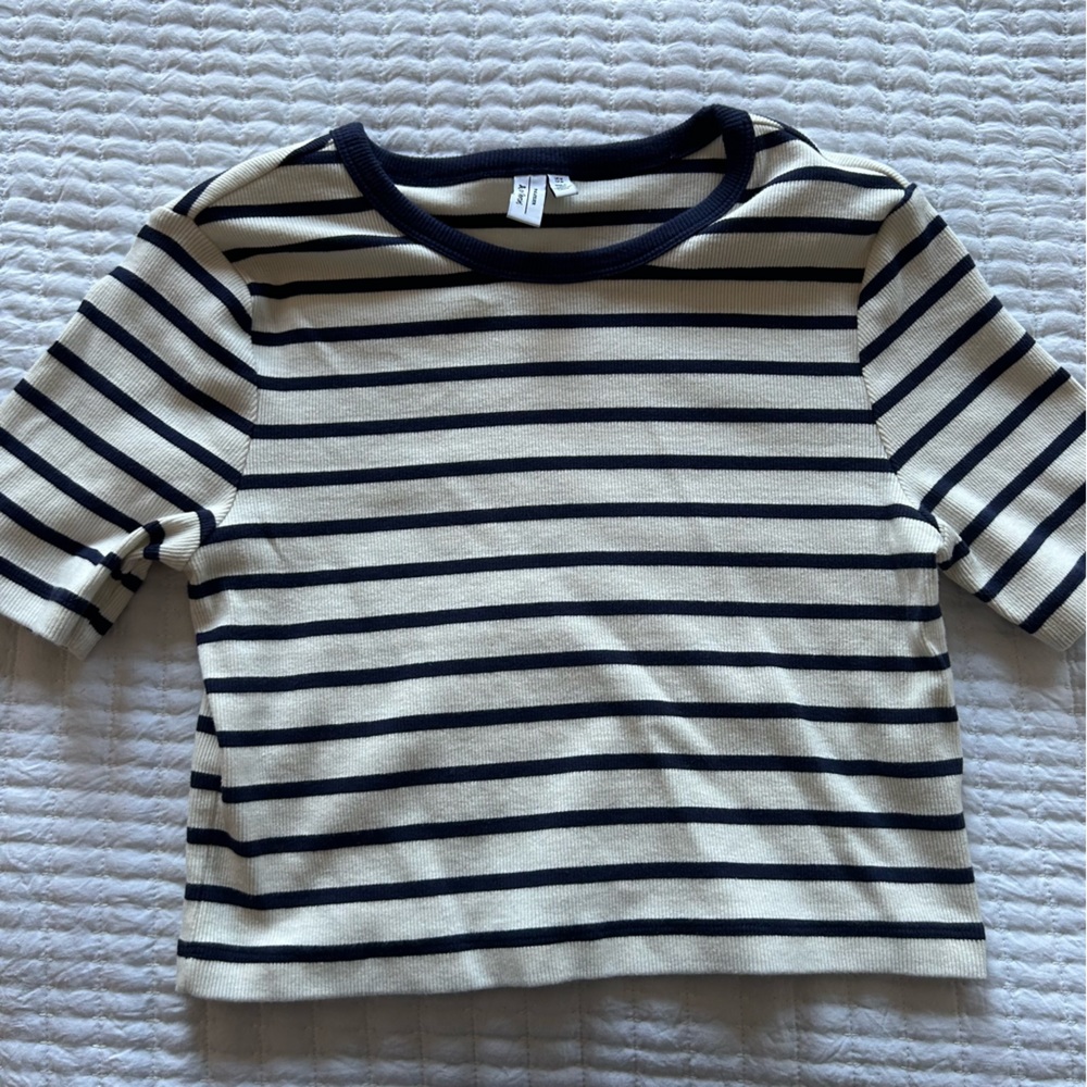 & Other Stories Navy and Cream Stripe Top size Medium